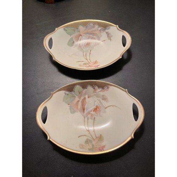 Bavarian China Two Handled Porcelain Rose Dishes - Picture 6 of 6